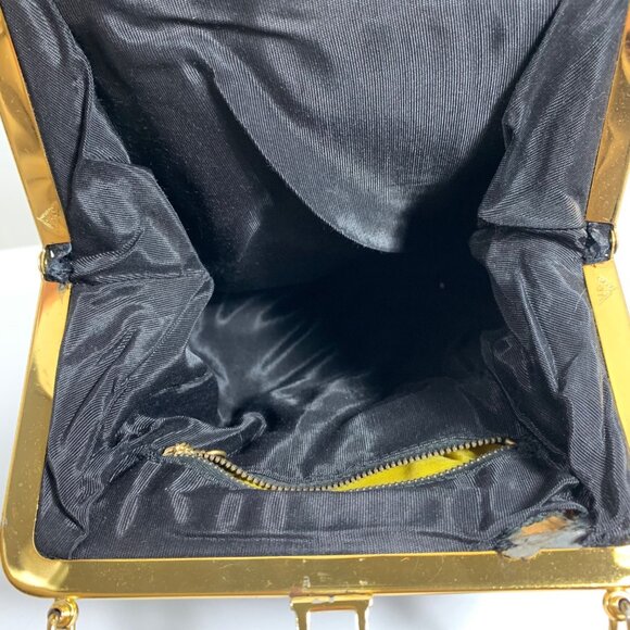 VTG JUMBO Coin Purse: Black Suede Saddle Shoulder Bag Gold Chain Handle & Frame - Picture 7 of 10